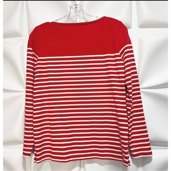 Talbots Sz P PXS Red White Stripe Sailboat Embroidered Blouse Top Nautical Women - Picture 4 of 8